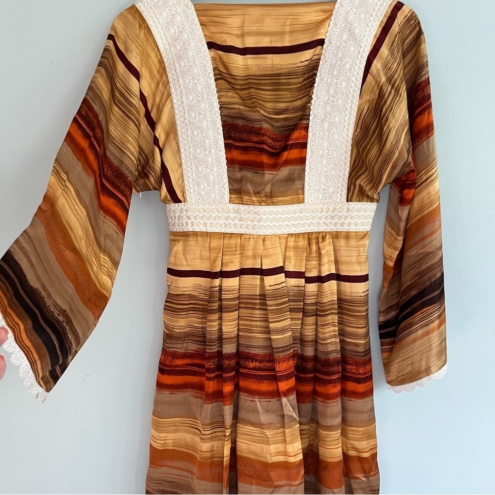 Tracy Feith Prairiecore Vintage Mini Dress XS Retro  Lace Trim V-Neck 100% Silk - Picture 4 of 15